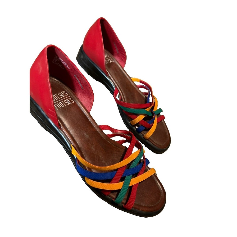 Mootsies Tootsies Women's Leather D'Orsay Sandals Rainbow Strappy Size 9M - Picture 5 of 6